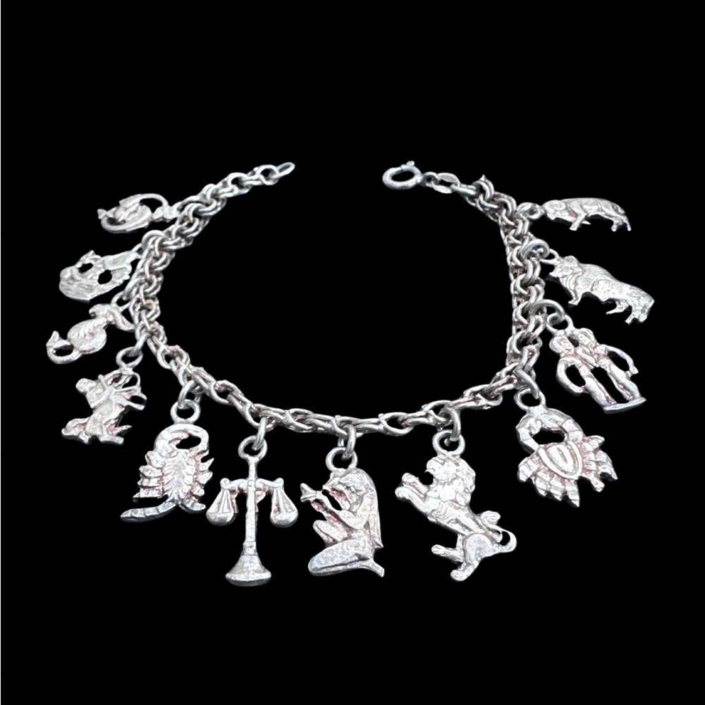 925 Sterling Silver Vintage Zodiac Charm Bracelet - Picture 4 of 4